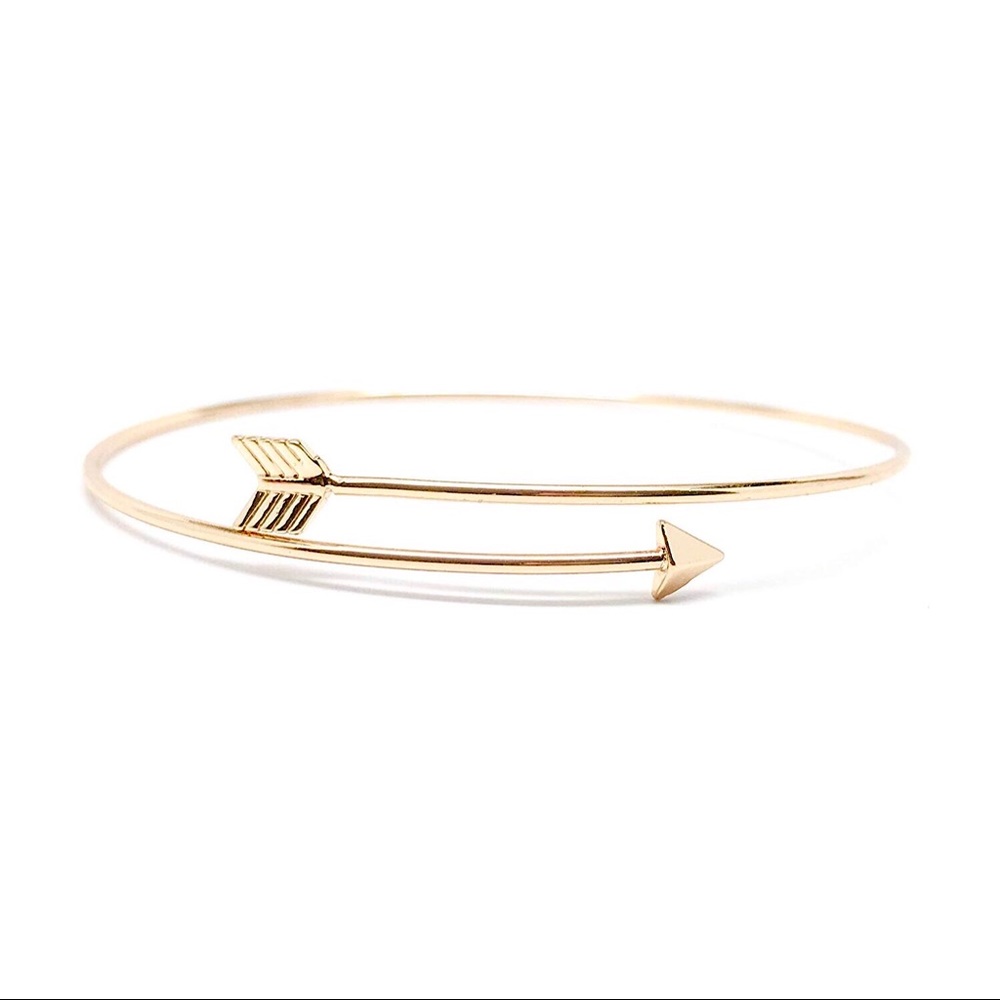 💝 Dainty 14k Gold Plated Arrow Bangle Bracelet - Picture 2 of 6